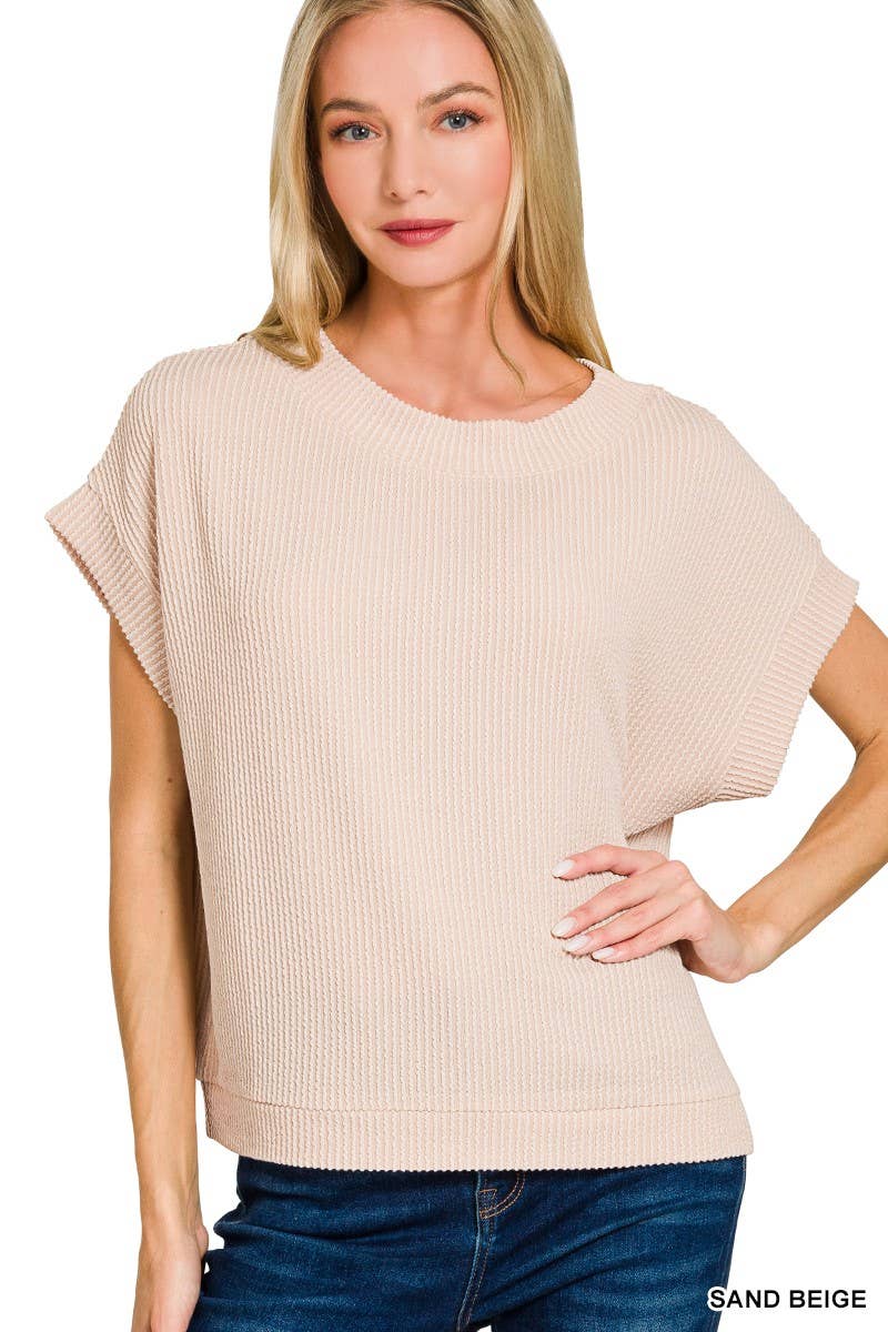 Raised Rib Cap Sleeve Top 8616Y