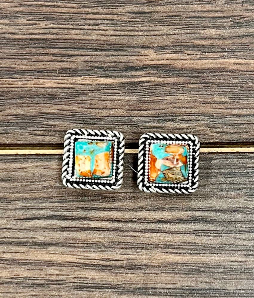 726345, 10mm Square Gemstone Stud Earrings