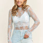 TP9602 MESH LACE HIGH NECK DESIGN LONG SLEEVE FITTED TOP