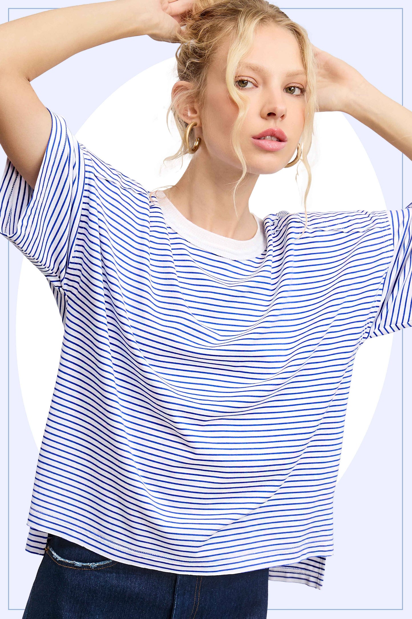 Shirts Women’s Striped Drop Shoulder Short Sleeves HDT7703