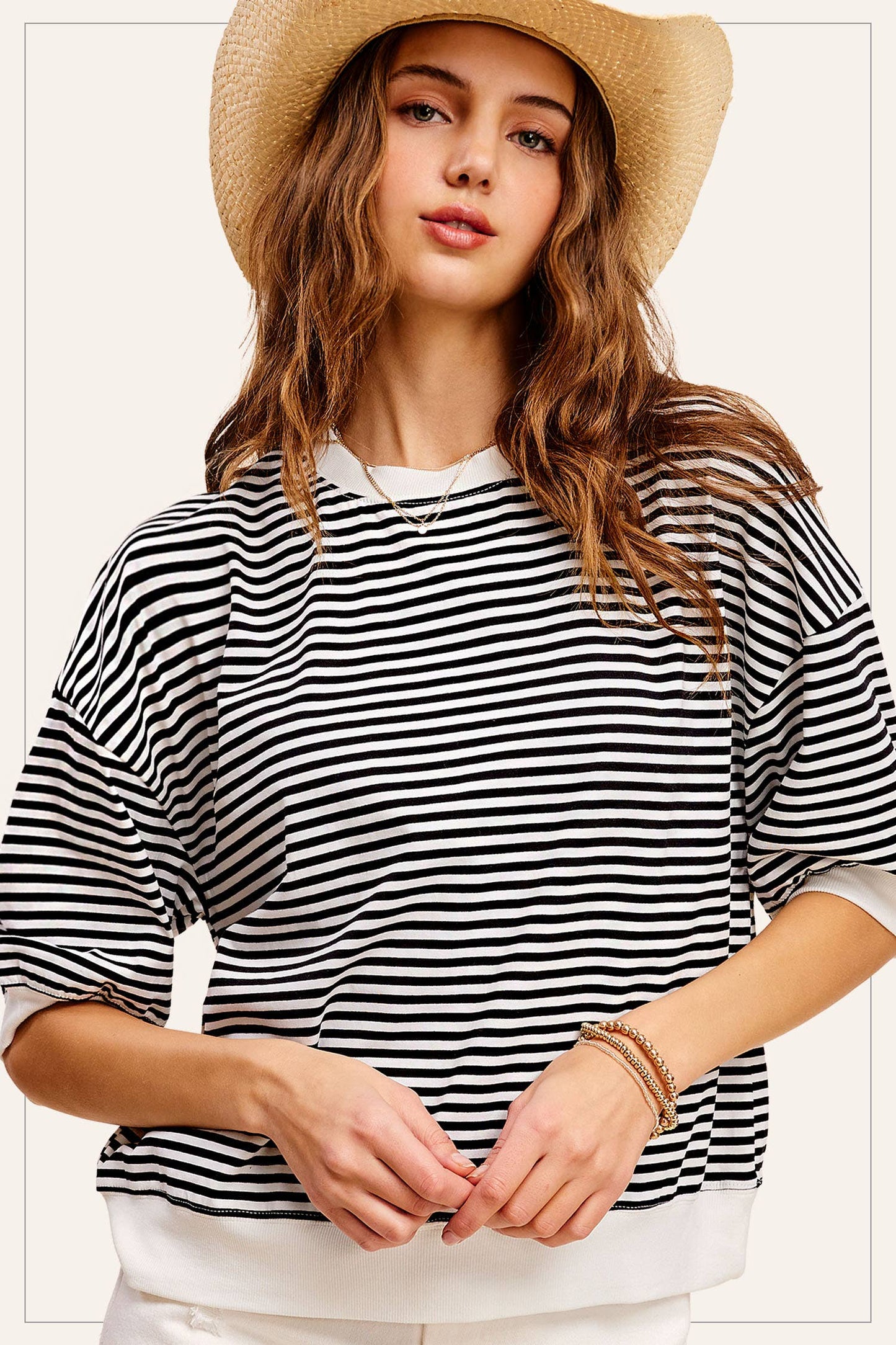 Shits Women’s Loose Fit Striped Short Sleeve Crew Neckline Top MCT7688