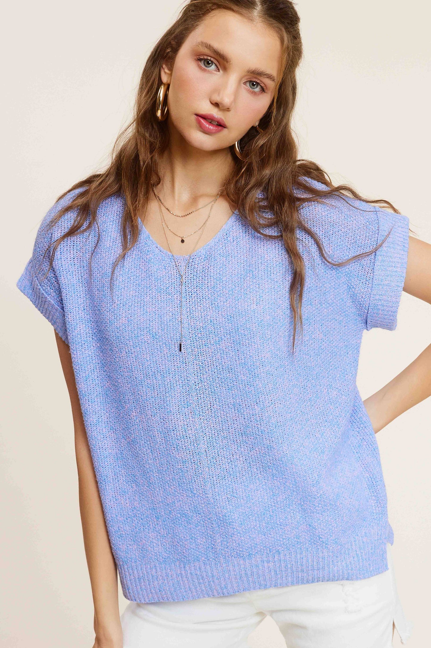 MCS3580-Soft Lightweight Loose Fit Textured Pullover Sweater