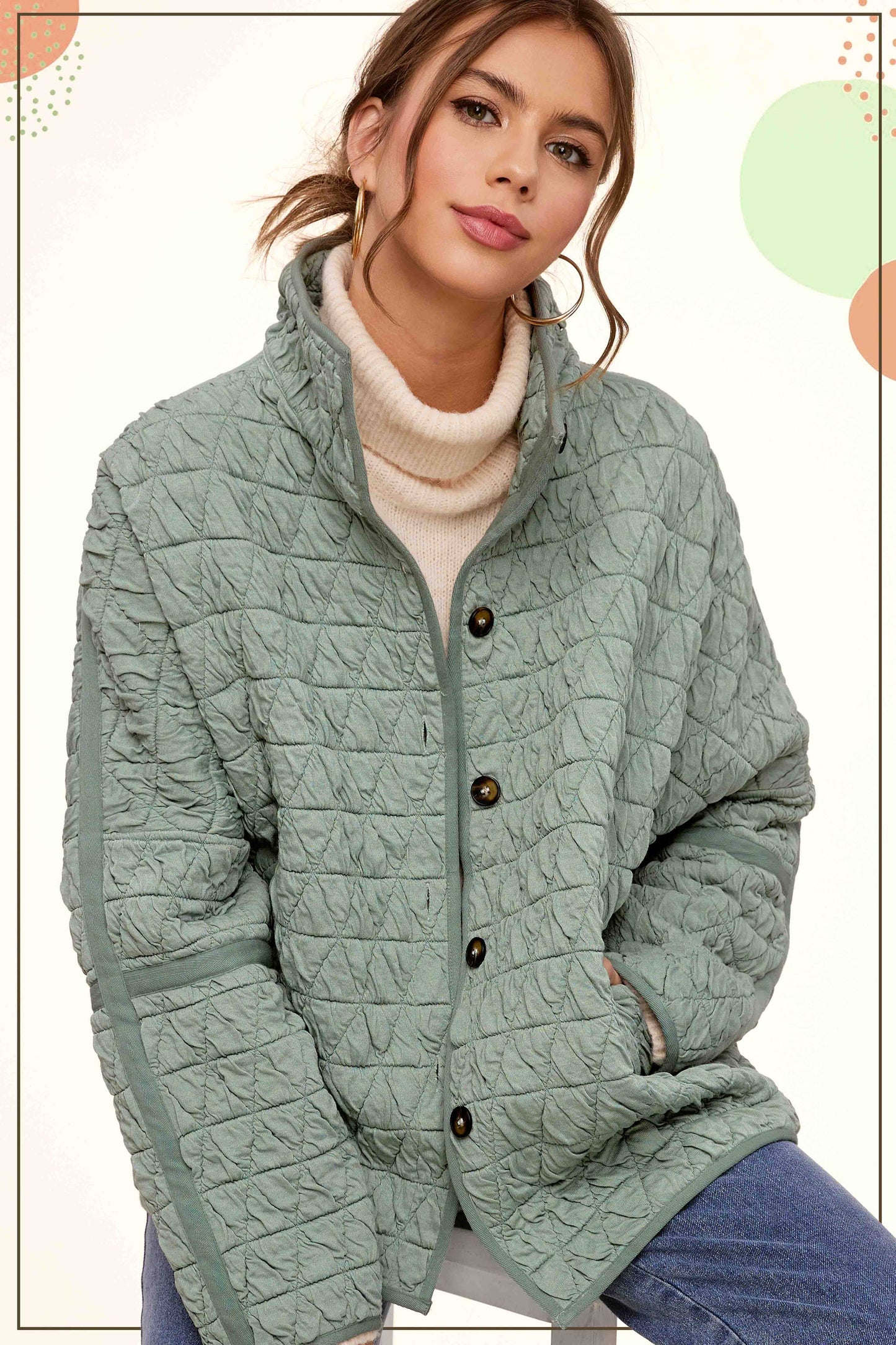 Outerwear Women’s Oversized Soft Quilted Button Down Jacket JKT1787
