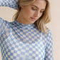 7127 High Neck Checker Mesh Semi Sheer Top HT7127F