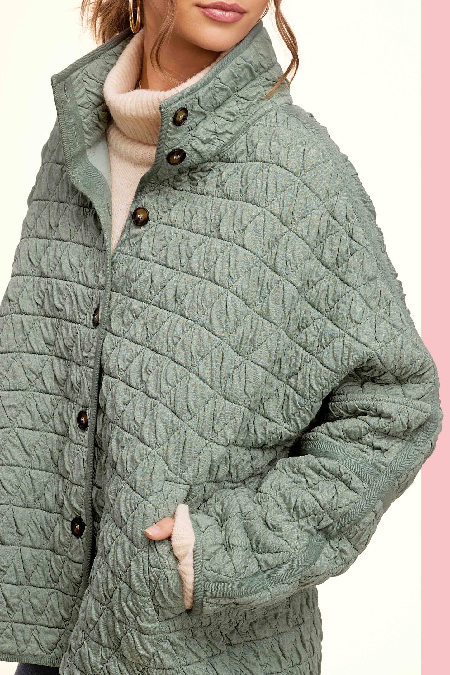 Outerwear Women’s Oversized Soft Quilted Button Down Jacket JKT1787