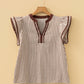 Shirts Women’s Stripe Double Ruffled Short Sleeve V Neck Blouse DLM25134769