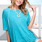 HBT7653 Dyed Fabric Round Neck Batwing Short Sleeve Women’s Shirts