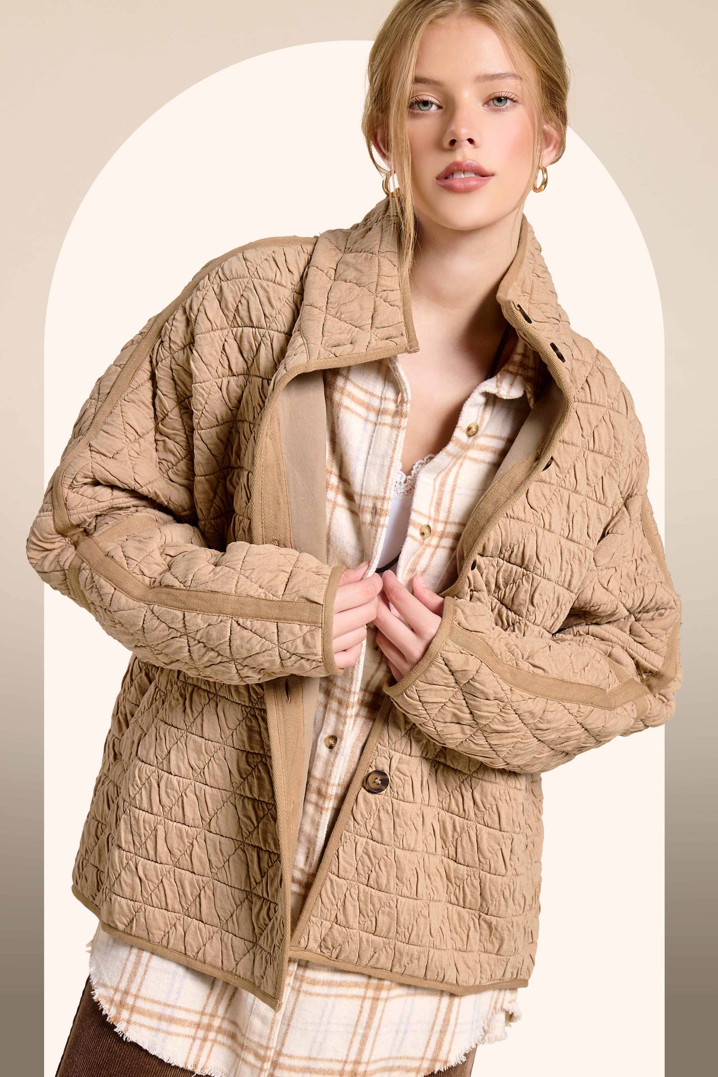 Outerwear Women’s Oversized Soft Quilted Button Down Jacket JKT1787