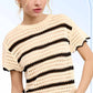 Outerwear Round Neck Scalloped Edge Short Sleeve Sweater MDS3603
