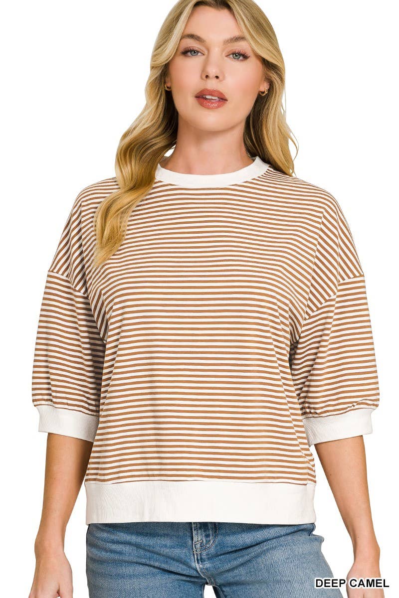 Striped Contrast Trim Banded Bottom Top