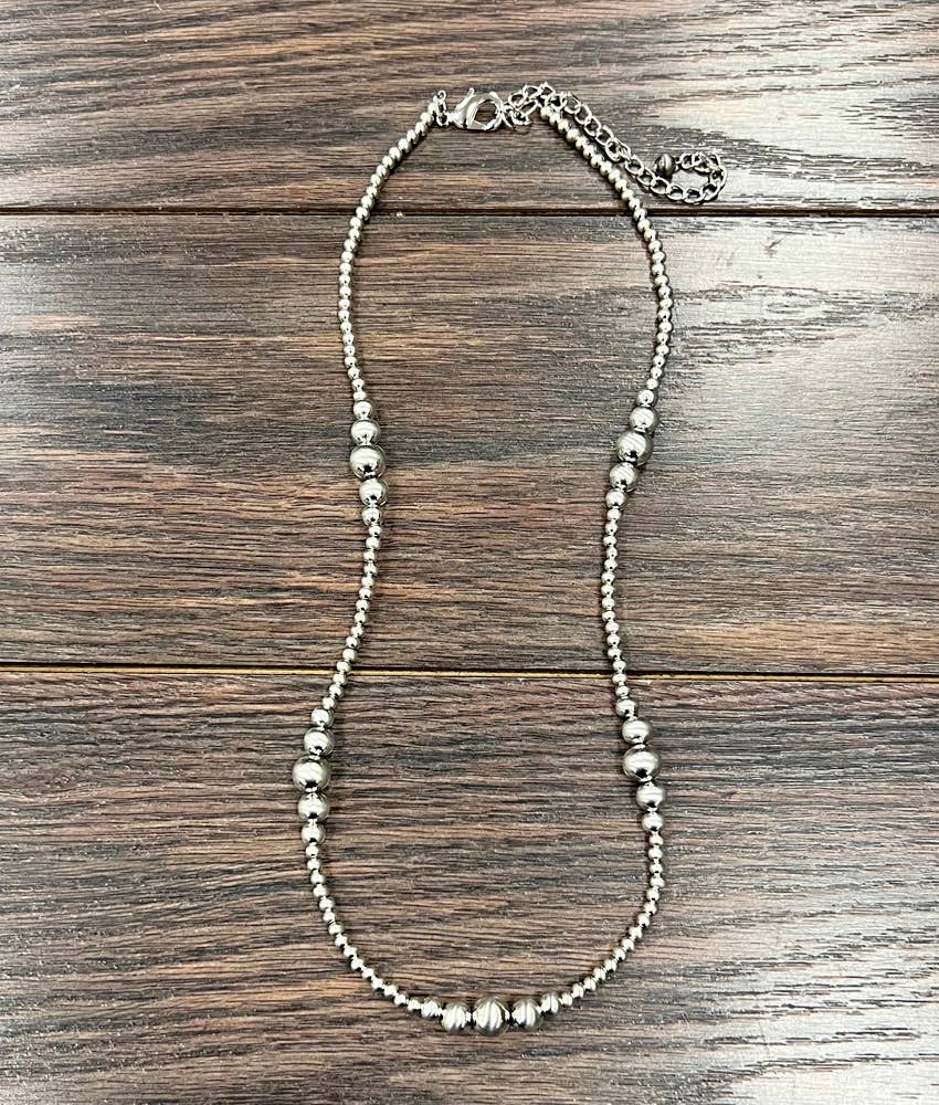 Handmade 22" Clustered Silver Navajo Bead Necklace 738056