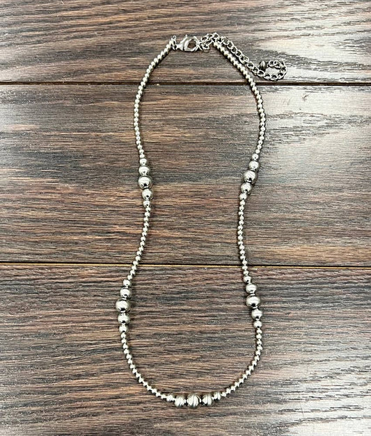 Handmade 22" Clustered Silver Navajo Bead Necklace 738056
