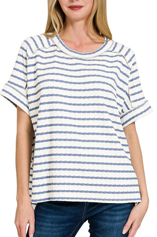 8602A Stripe Jacquard Round-neck Box Tee