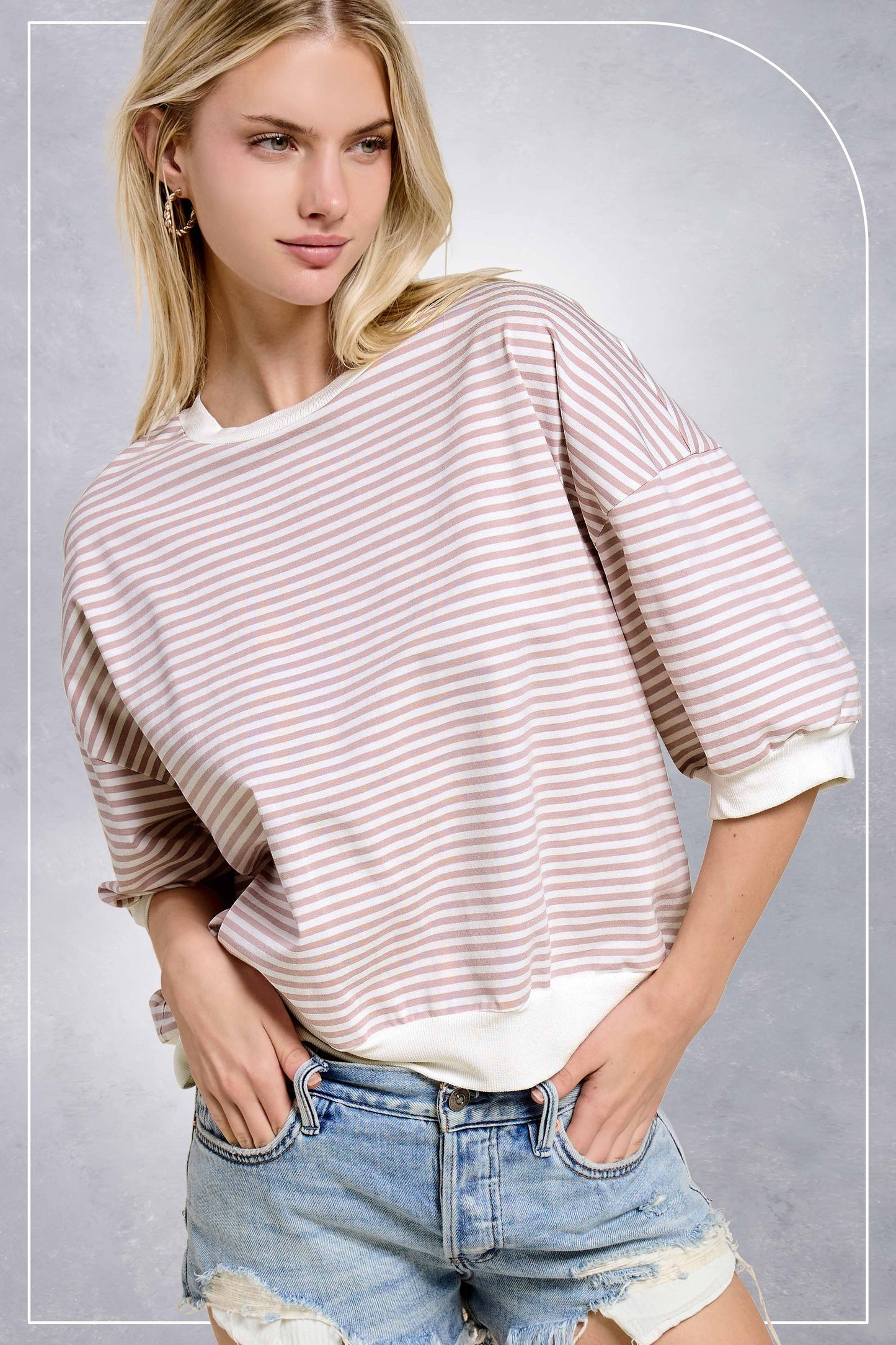 Shits Women’s Loose Fit Striped Short Sleeve Crew Neckline Top MCT7688