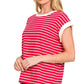 3534 Contrast Trim Cap Sleeve Stripe Tee CT-3543Y