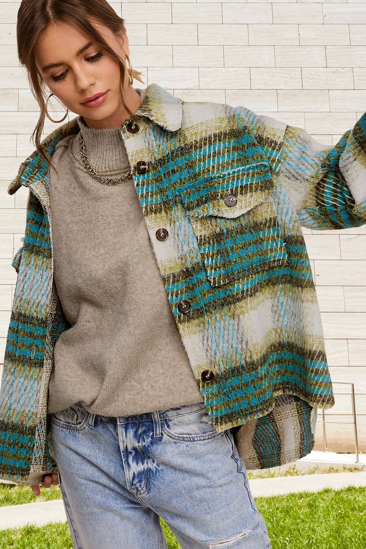 Outerwear Plaid Soft Brushed Button Down Jacket JKT1791