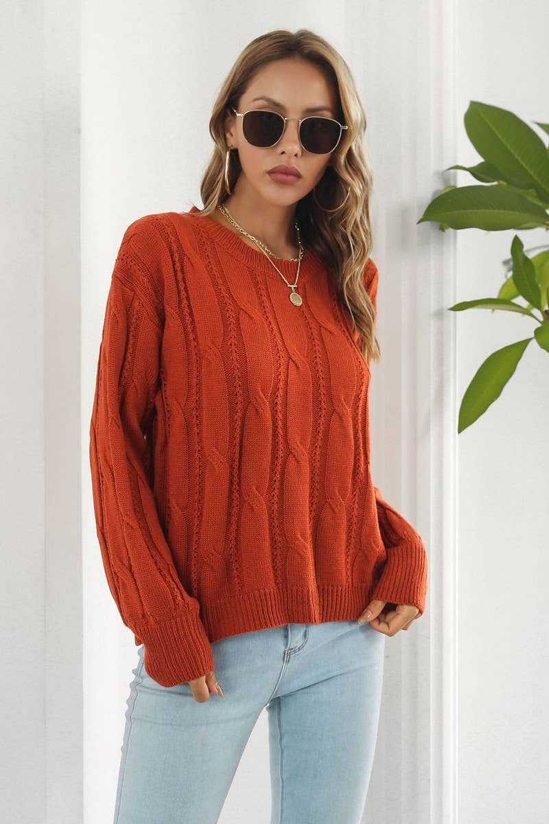 CWOSWL4083_CABLE KNITTED LONG SLEEVES CREWNECK SWEATER Outerwear Women’s