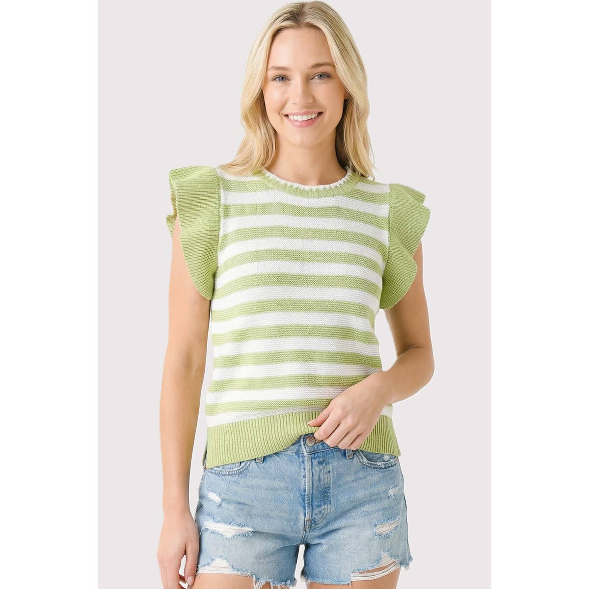 Outerwear Women’s STRIPED RUFFLE SLEEVE SWEATER 55950
