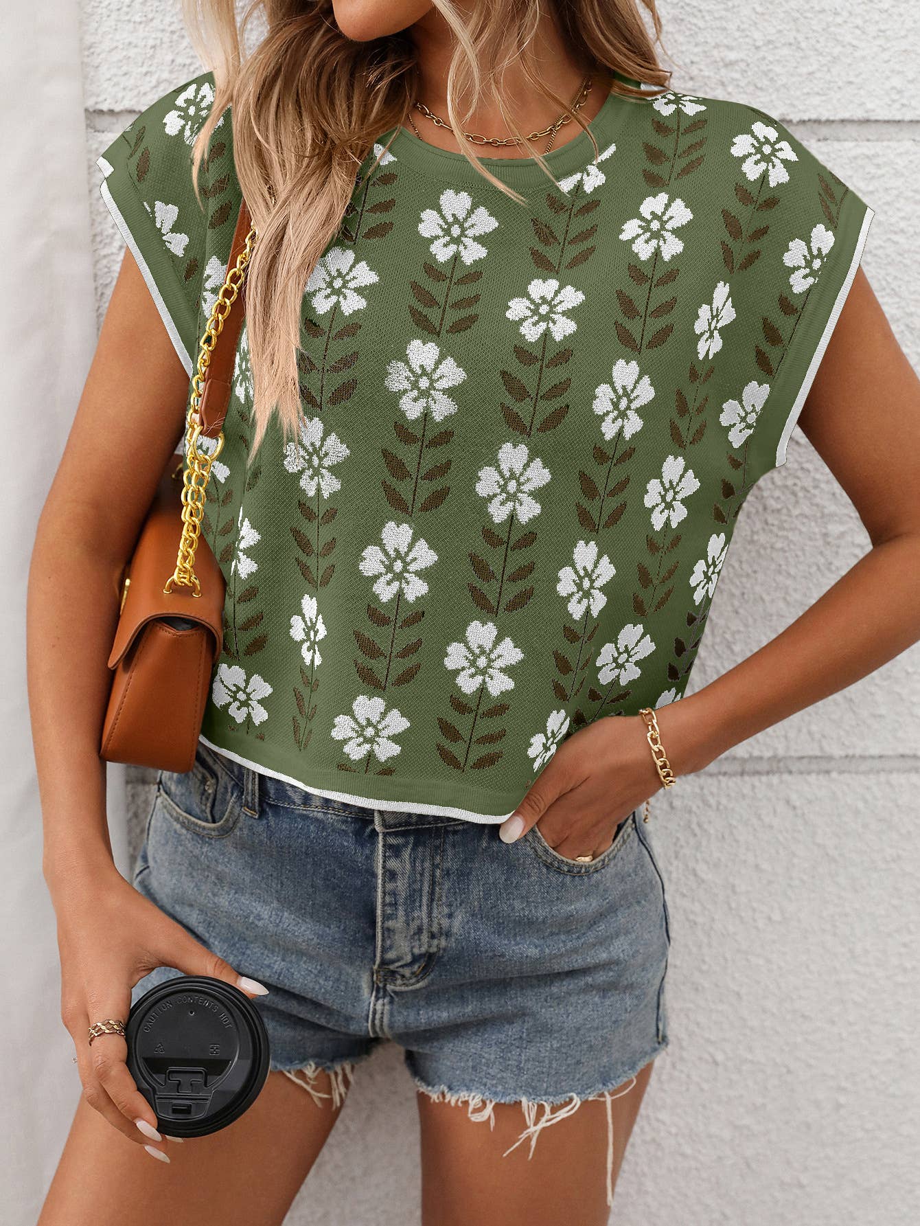 SW1325 Knit Top with Floral Detail