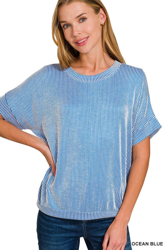 8598Y Shirts Women’s Corded Rib Short Sleeve Top