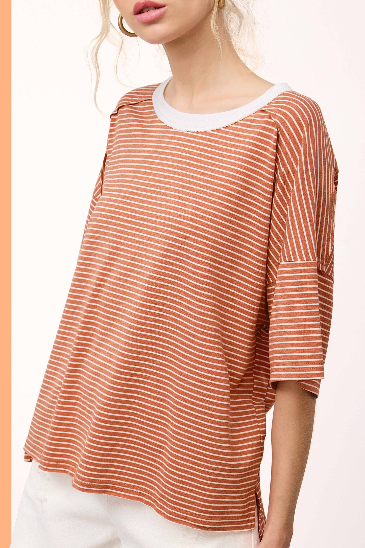 Shirts Women’s Striped Drop Shoulder Short Sleeves HDT7703