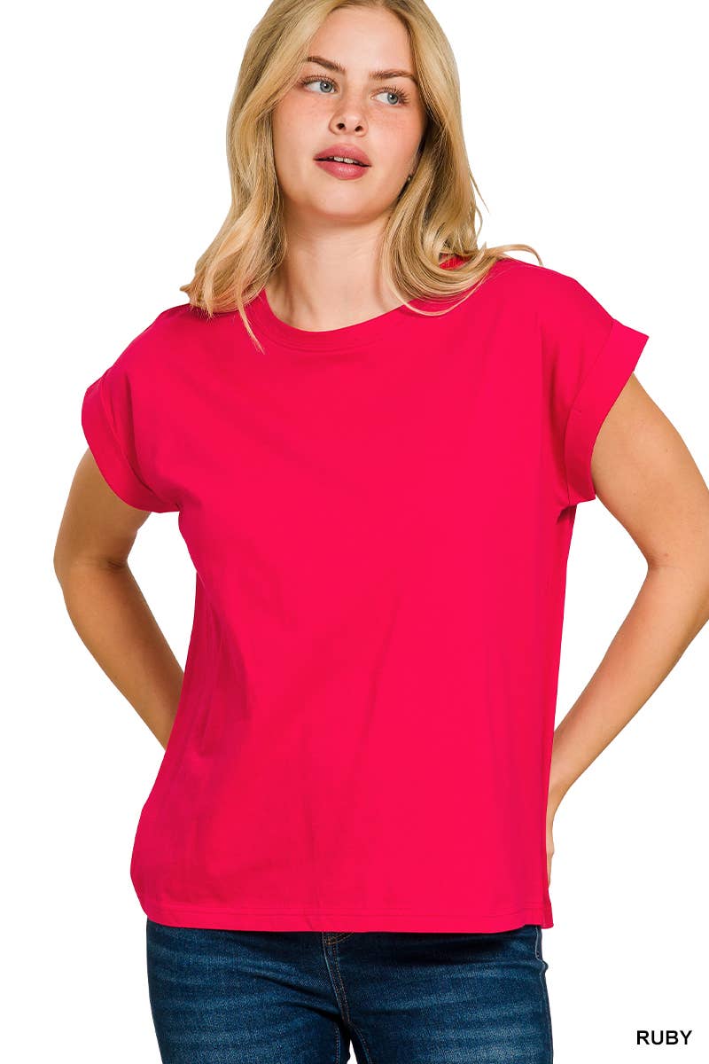 3381 Round Neck Folded Short Sleeve T-shirt CT3381Y