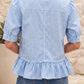D0525 Plaid Half Sleeve Ruffle Hem Button Down Shirt