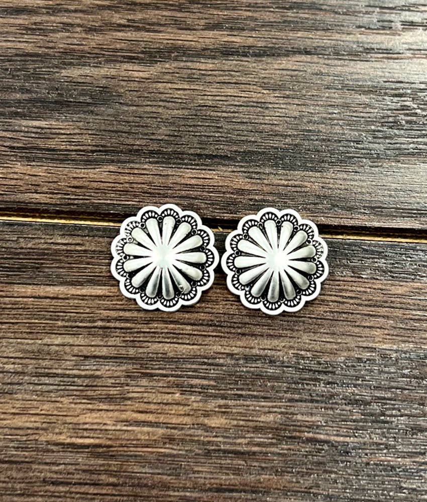 723112, Silver tone Concho Stud Earrings
