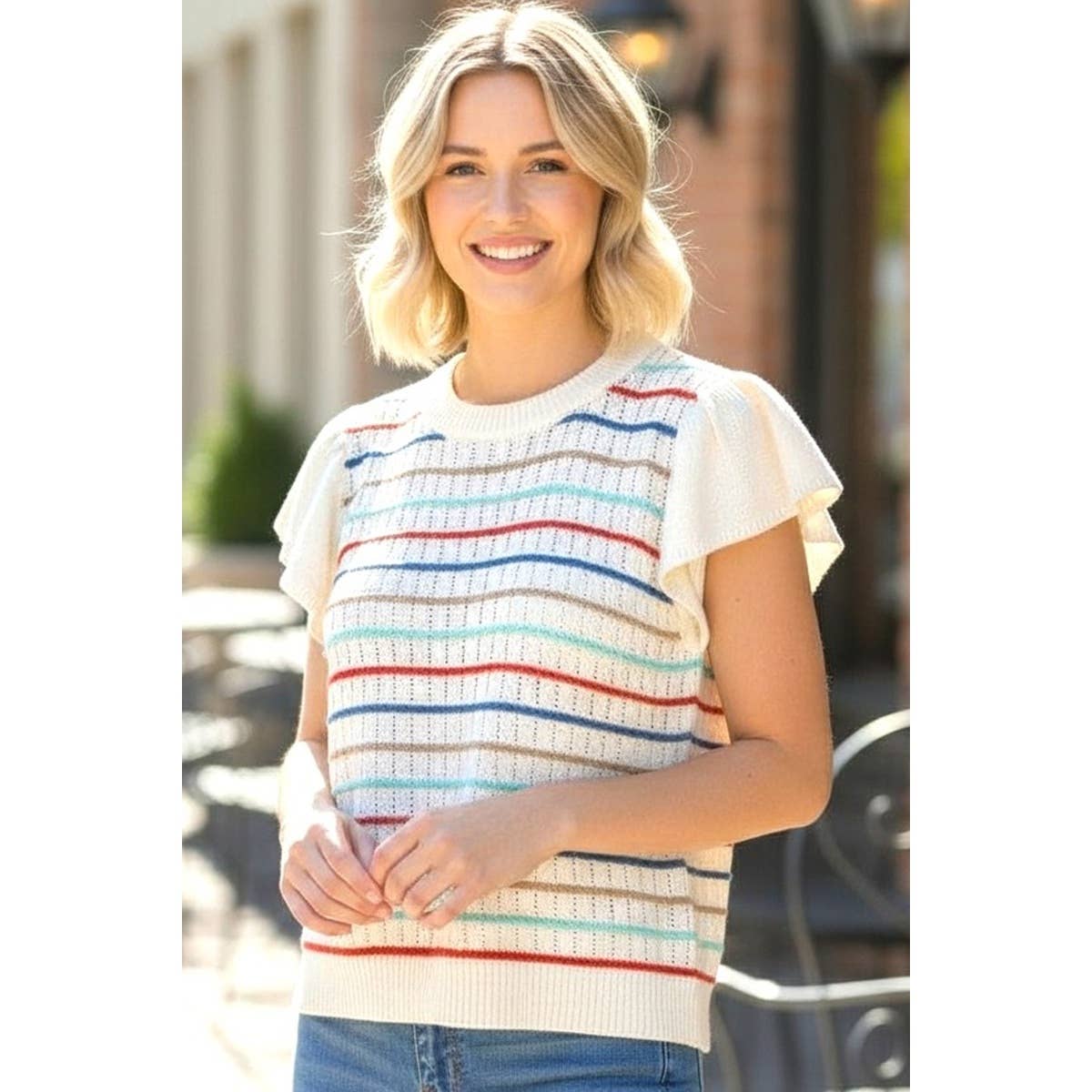 Outerwear Women MULTI STRIPED POINTELLE SWEATER 55921