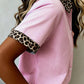 Shirts Women’s Leopard Trim Striped Button-Down Short Sleeve Shirt P-419