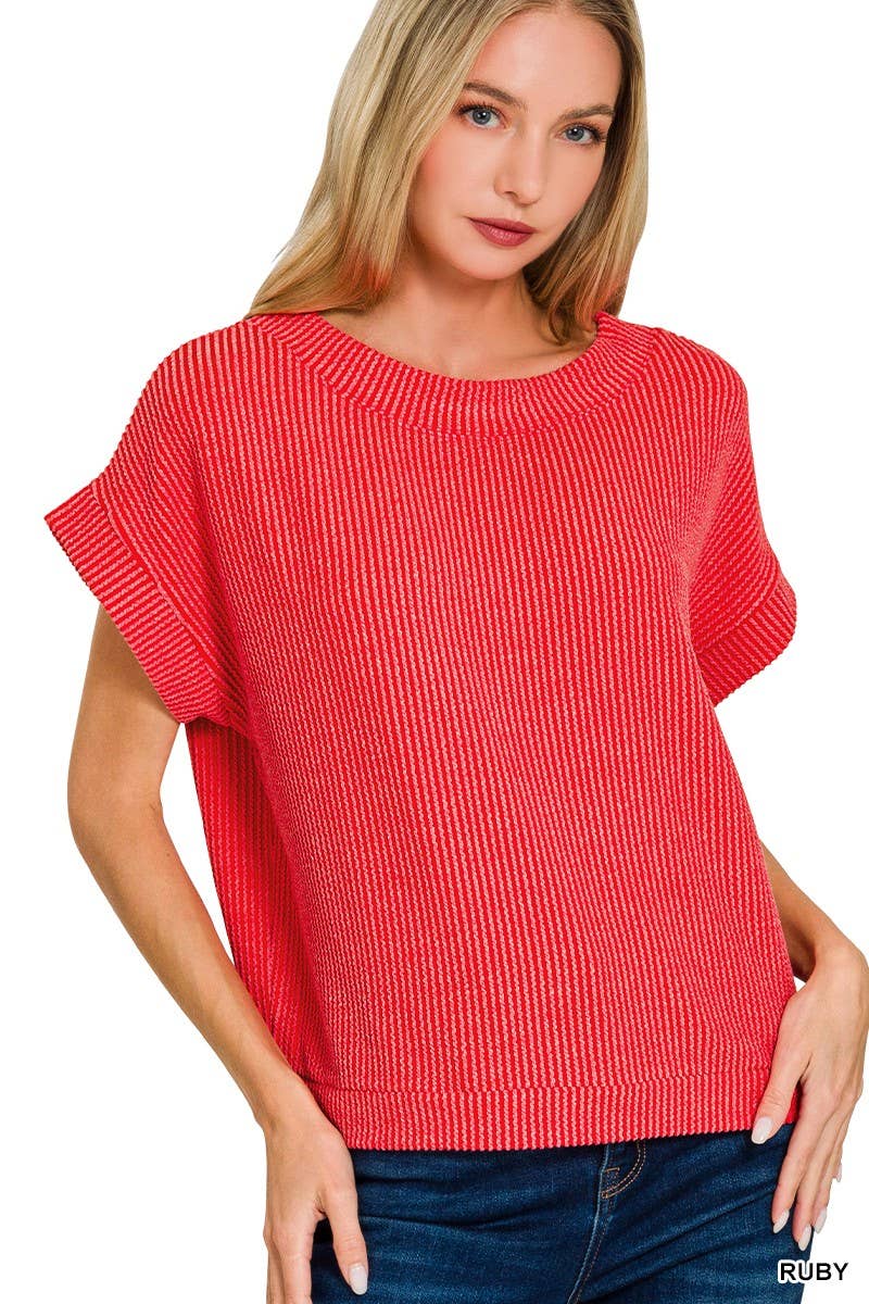 Raised Rib Cap Sleeve Top 8616Y