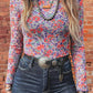 Shirts Women’s Floral Western Mesh Mock Neck Sheer Slim Fit Blouse P1015