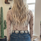 Shirts Women’s Floral Western Mesh Mock Neck Sheer Slim Fit Blouse P1015