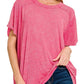 Washed Ribbed Short Sleeve Boat-neck Top 8393a
