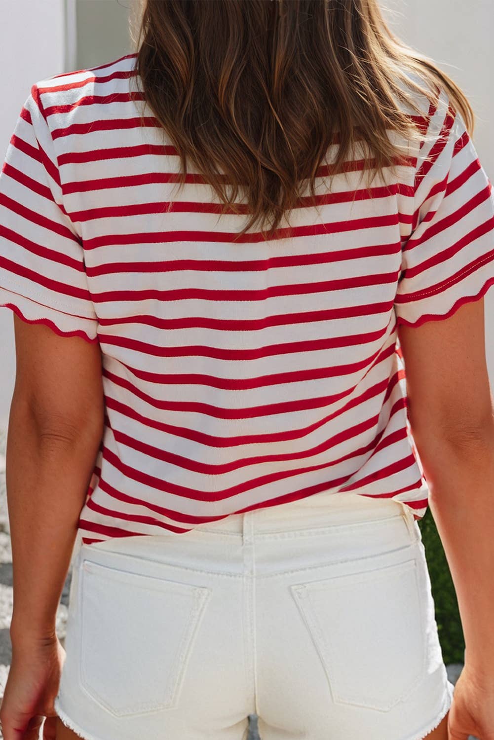Shirts Women’s LDC Spring Scalloped Trim Round Neck Stripe T Shirt P219 P319