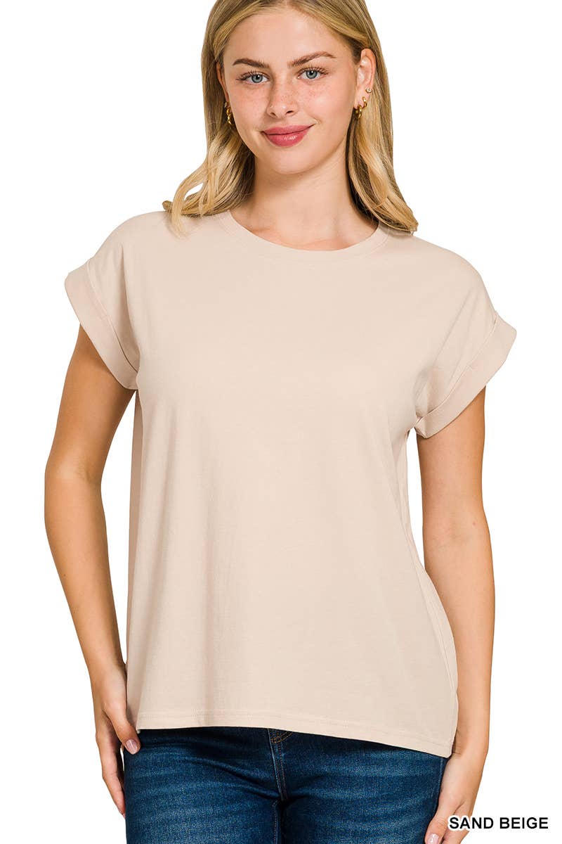 3381 Round Neck Folded Short Sleeve T-shirt CT3381Y