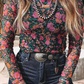 Shirts Women’s Floral Western Mesh Mock Neck Sheer Slim Fit Blouse P1015