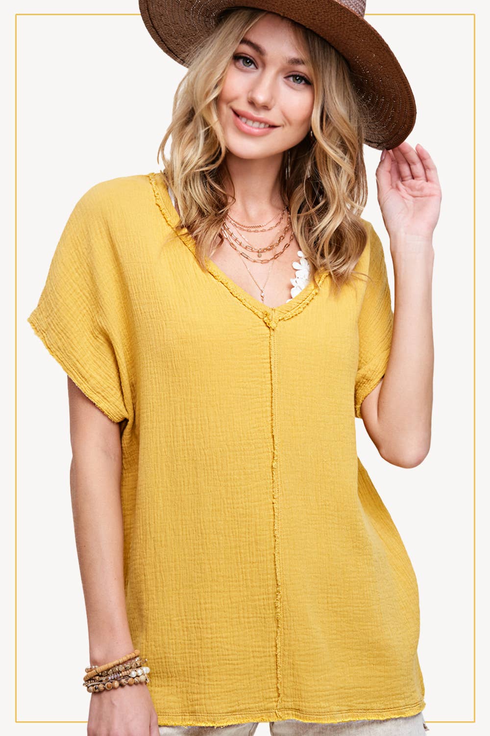 Loose Fit Gauze Fabric Short Sleeve Top HBT7624