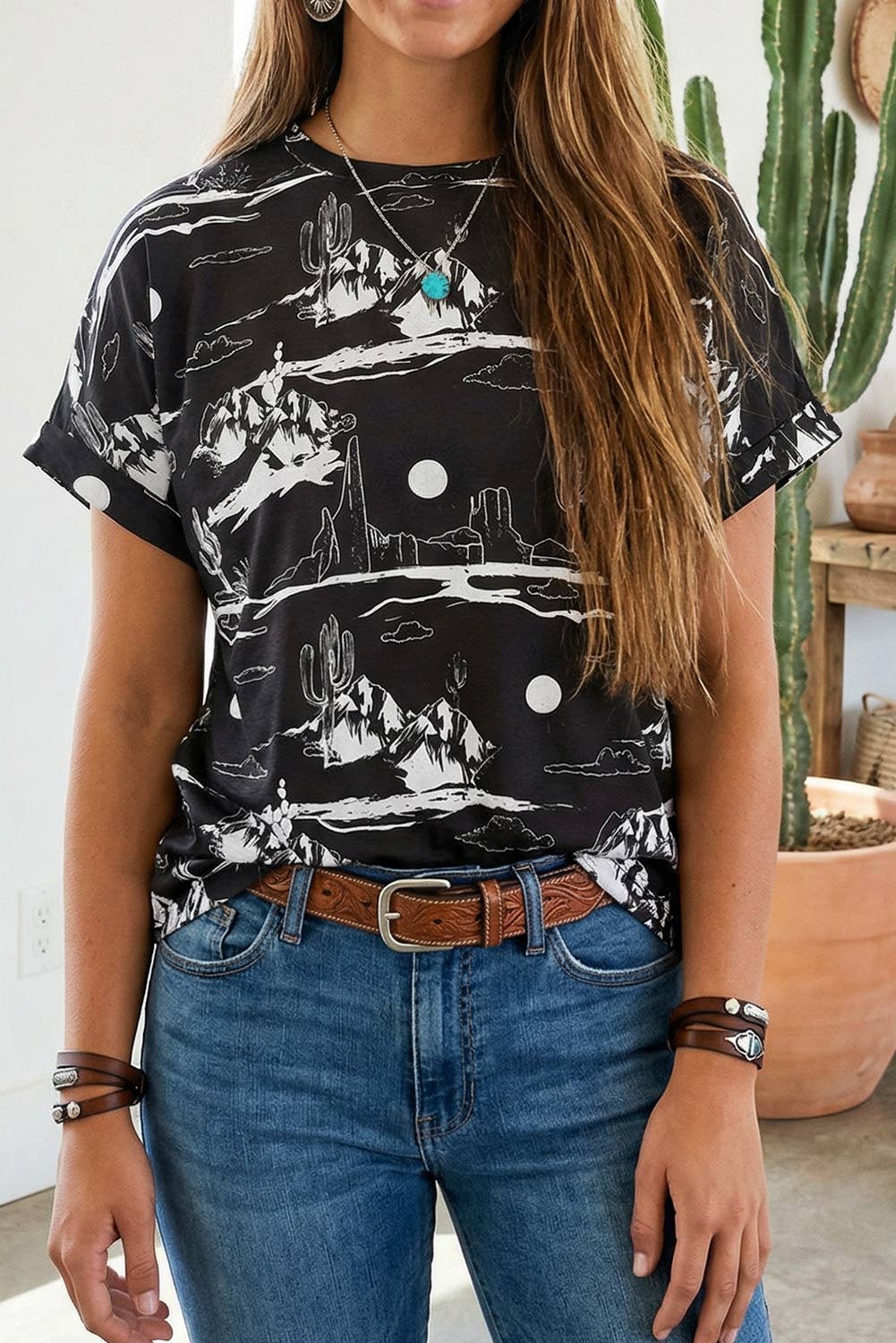 LDC Western Desert Sand Print Short Sleeve Knit Top 25227653