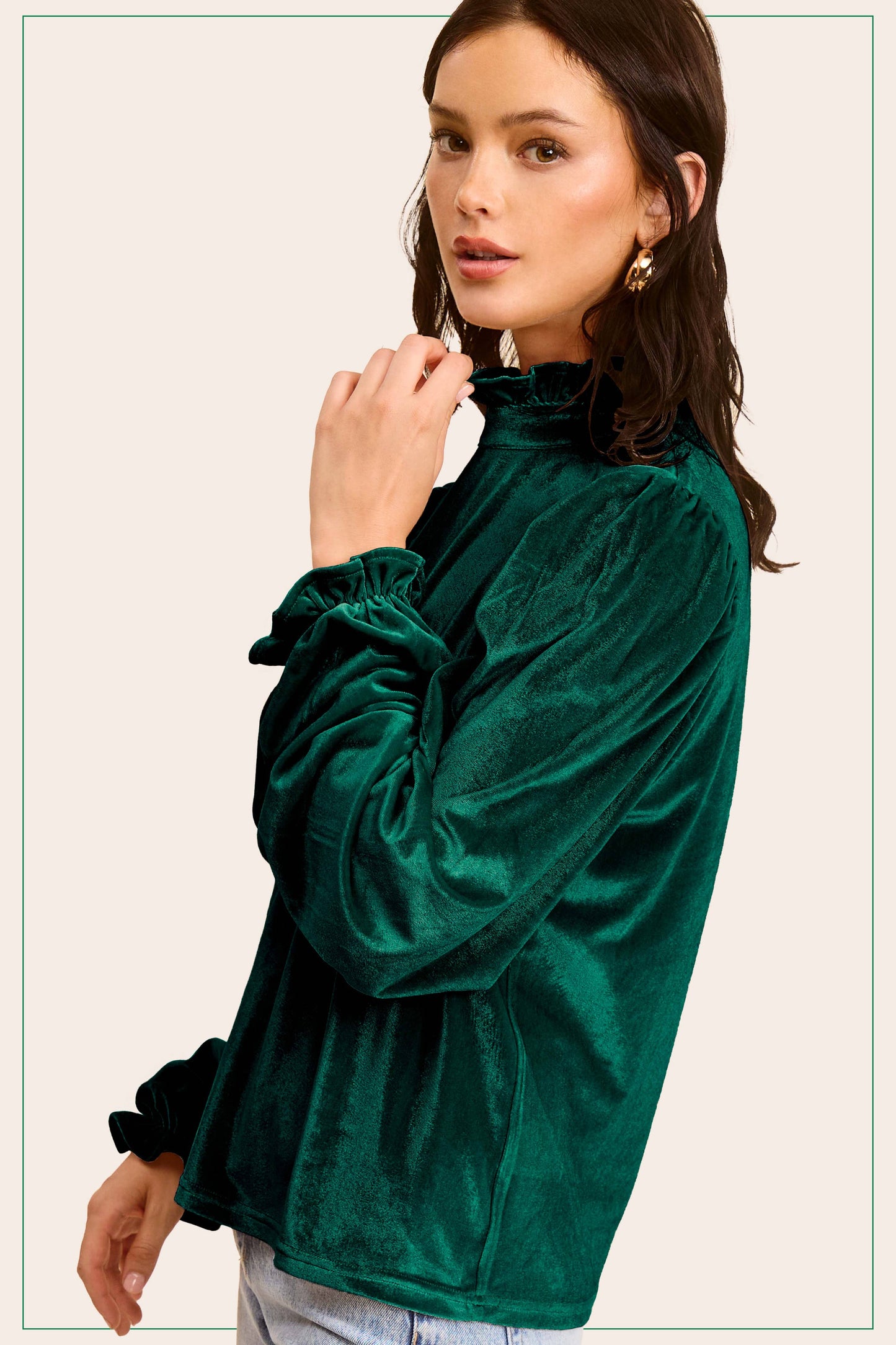 HCT7698-Soft Velvet Long Puff Sleeve Blouse Top shirt womens