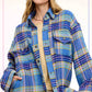 Outerwear Loose Fit Plaid Button Down Shacket with  Pockets JKT1797