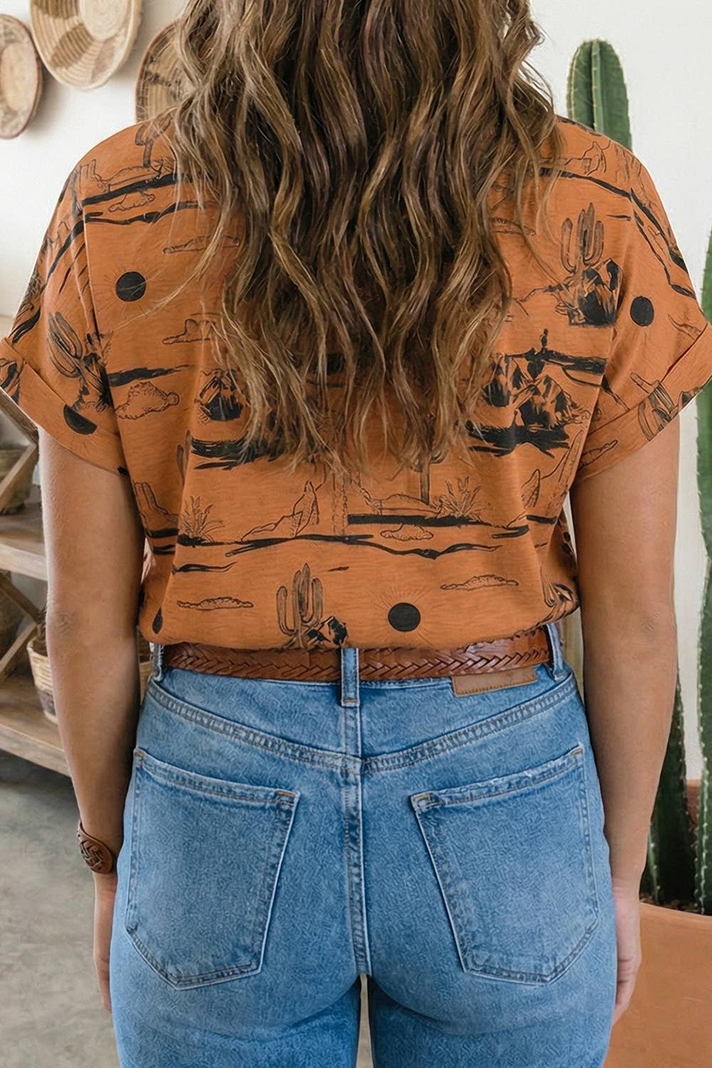 LDC Western Desert Sand Print Short Sleeve Knit Top 25227653