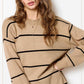 Outerwear Loose Fit Stripe Long Sleeve Crewneck Sweater HCS3553