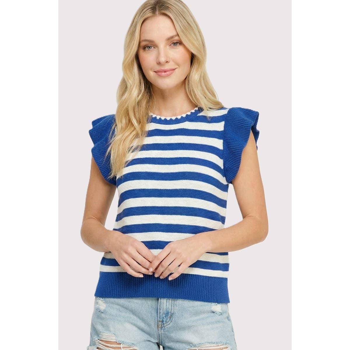 Outerwear Women’s STRIPED RUFFLE SLEEVE SWEATER 55950
