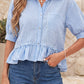 D0525 Plaid Half Sleeve Ruffle Hem Button Down Shirt