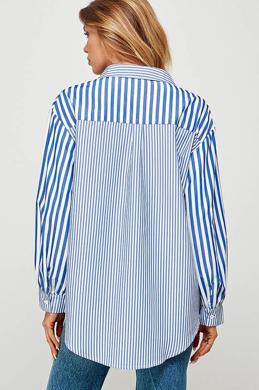 24351O Button Down Stiped Long Sleeves Top