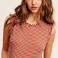 HCT7692-Stretchy Brushed Ruffle Sleeve Stripe Tank Top