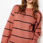 Outerwear Loose Fit Stripe Long Sleeve Crewneck Sweater HCS3553