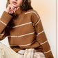 Outerwear Loose Fit Stripe Long Sleeve Crewneck Sweater HCS3553
