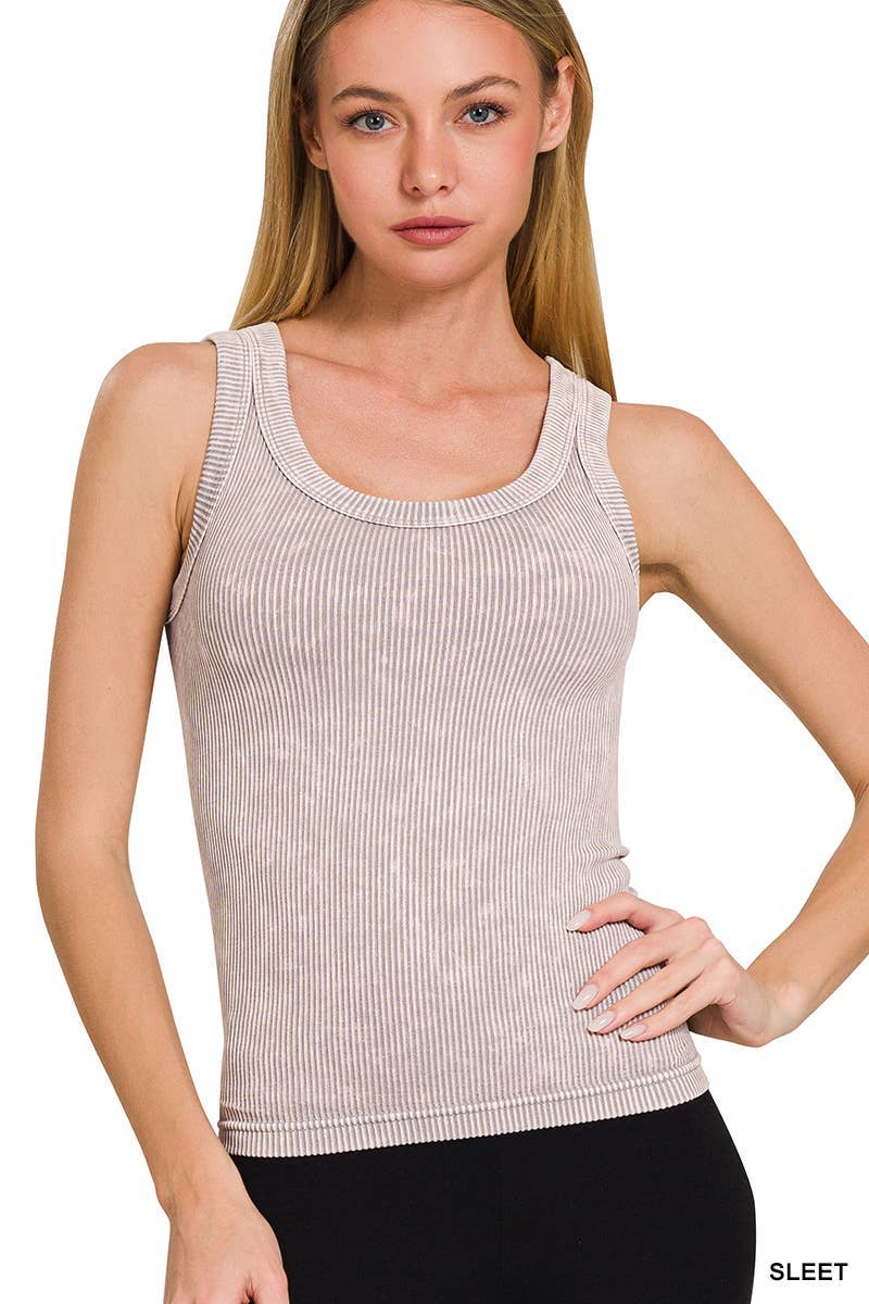Tops Women’s 2 Way Neckline Washed Ribbed Seamless Tank